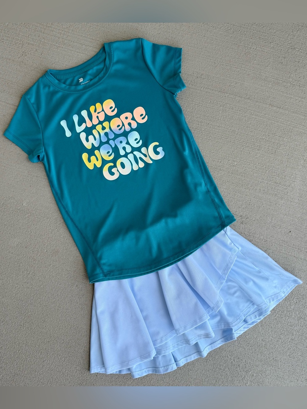 All in Motion Teal Graphic Tee "I Like Where We're Going" + Light Blue Skort 8 - Picture 13 of 16